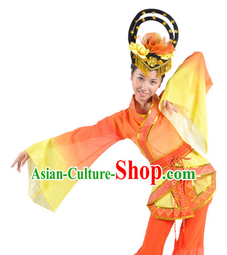 Chinese Quality Classical Dance Costume and Headwear Complete Set for Girls