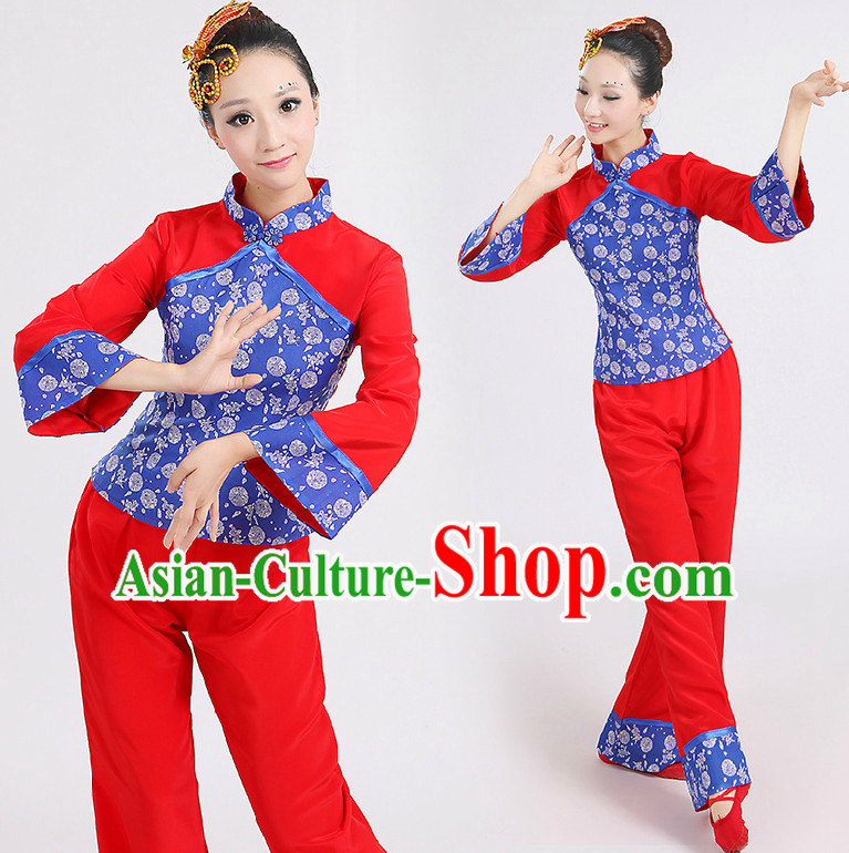 Chinese Han Dance Costumes Group Dancing Costume Dancewear China Dress Dance Wear and Head Pieces Complete Set