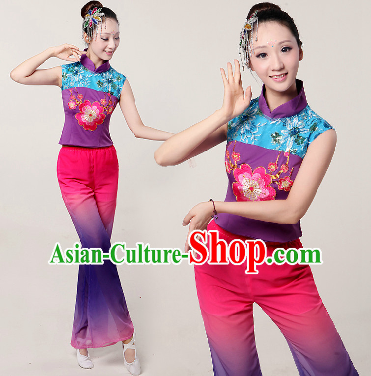 Asia Dance Costumes Ribbon Dancing Costume Dancewear China Dress Dance Wear and Headwear Complete Set