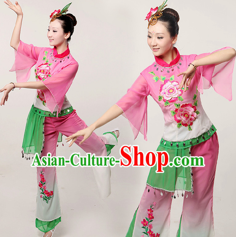 Asia Dance Costumes Ribbon Dancing Costume Dancewear China Dress Dance Wear and Headwear Complete Set