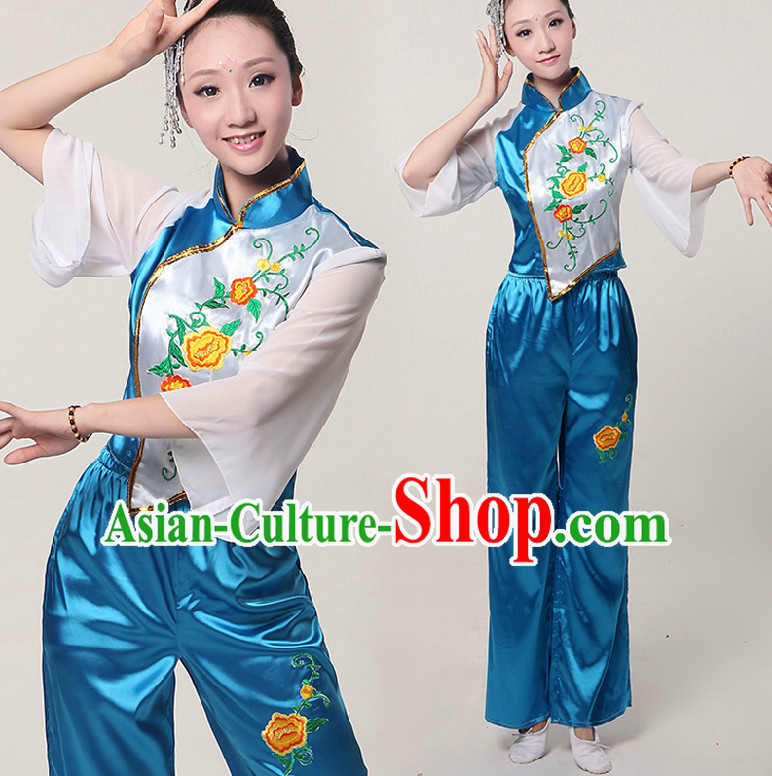 Asia Dance Costumes Ribbon Dancing Costume Dancewear China Dress Dance Wear and Headwear Complete Set