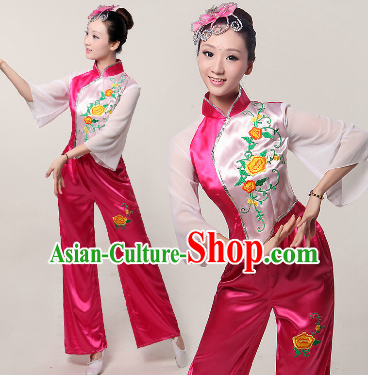 Asia Dance Costumes Ribbon Dancing Costume Dancewear China Dress Dance Wear and Headwear Complete Set