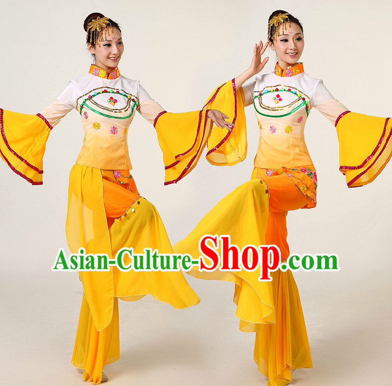 Asia Dance Costumes Competition Costumes Dancewear China Dress Dance Wear and Headpieces Complete Set