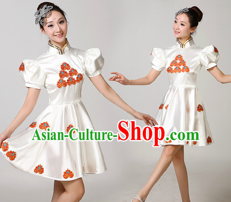 Asian Dance Costumes Competition Costumes Dancewear China Dress Dance Wear and Headpieces Complete Set