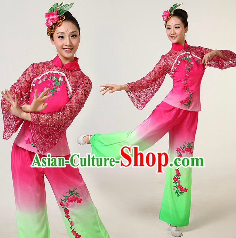 Chinese Dance Costumes Competition Costumes Dancewear China Dress Dance Wear and Headpieces Complete Set