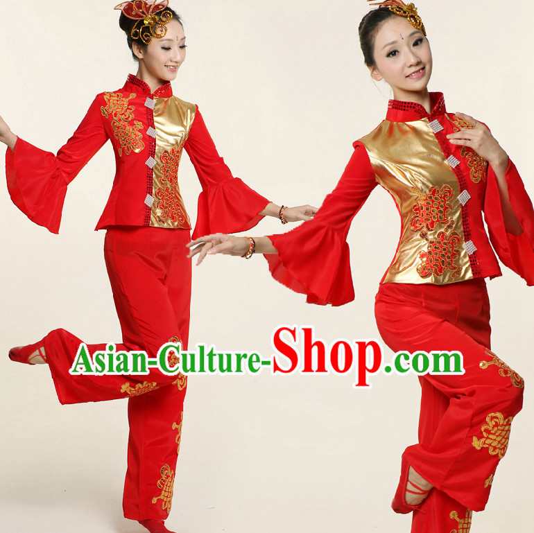 Chinese Dance Costume Competition Costumes Dancewear China Dress Dance Wear and Headpieces Complete Set