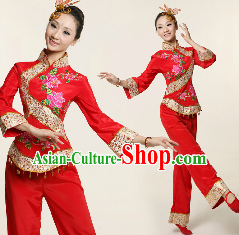 Chinese Dance Costume Competition Costumes Dancewear China Dress Dance Wear and Headpieces Complete Set