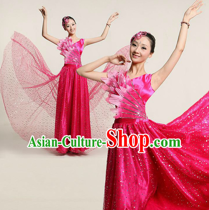 Chinese Dance Costume Competition Costumes Dancewear China Dress Dance Wear and Headpieces Complete Set