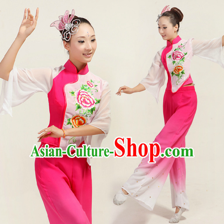 Asian Dance Costume Competition Costumes Dancewear China Dress Dance Wear and Headpieces Complete Set