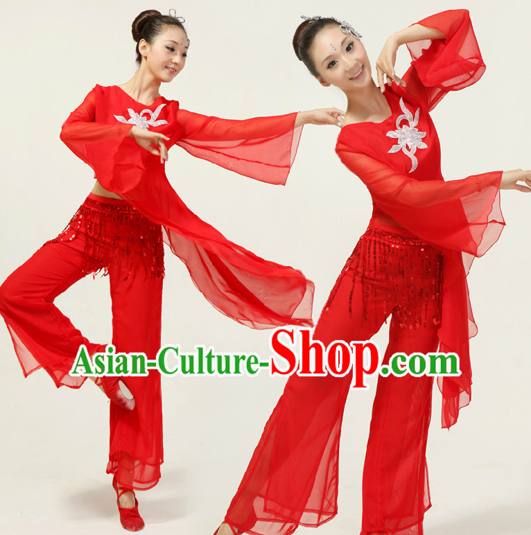 Asian Dance Costume Competition Costumes Dancewear China Dress Dance Wear and Headpieces Complete Set