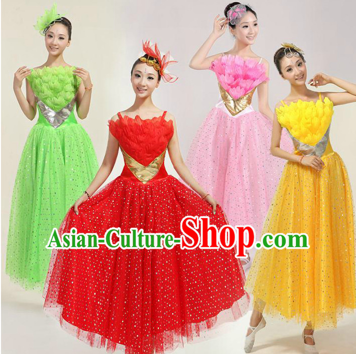 Asian Dance Costume Competition Costumes Dancewear China Dress Dance Wear and Headpieces Complete Set