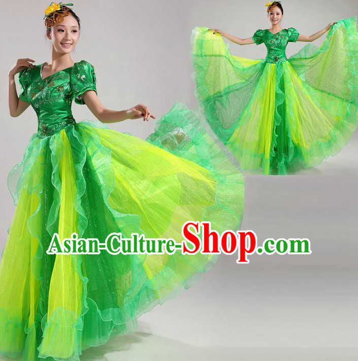 Asian Dance Costume Group Dance Costumes Dancewear China Dress Dance Wear and Headpieces Complete Set