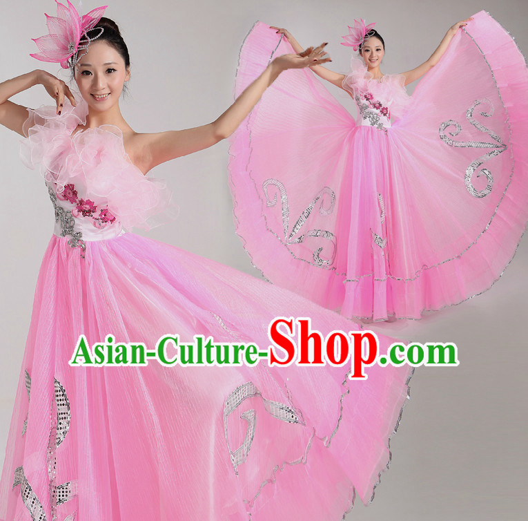 Asian Dance Costume Group Dance Costumes Dancewear China Dress Dance Wear and Headpieces Complete Set