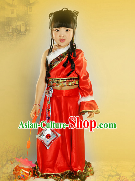 Chinese Mongolian Princess Halloween Costumes for Kids Baby Hanfu Clothes Toddler Halloween Costume Kids Clothing and Hair Accessories Complete Set