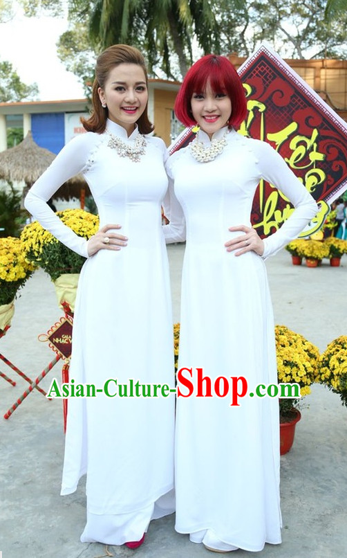 White Ao Dai Dresses Complete Set for Women