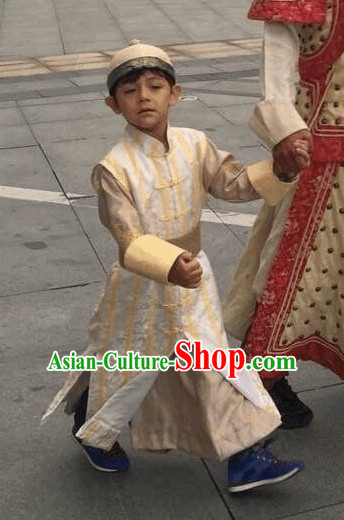 Qing Dynasty Nobleman Costume and Hat Complete Set for Kids