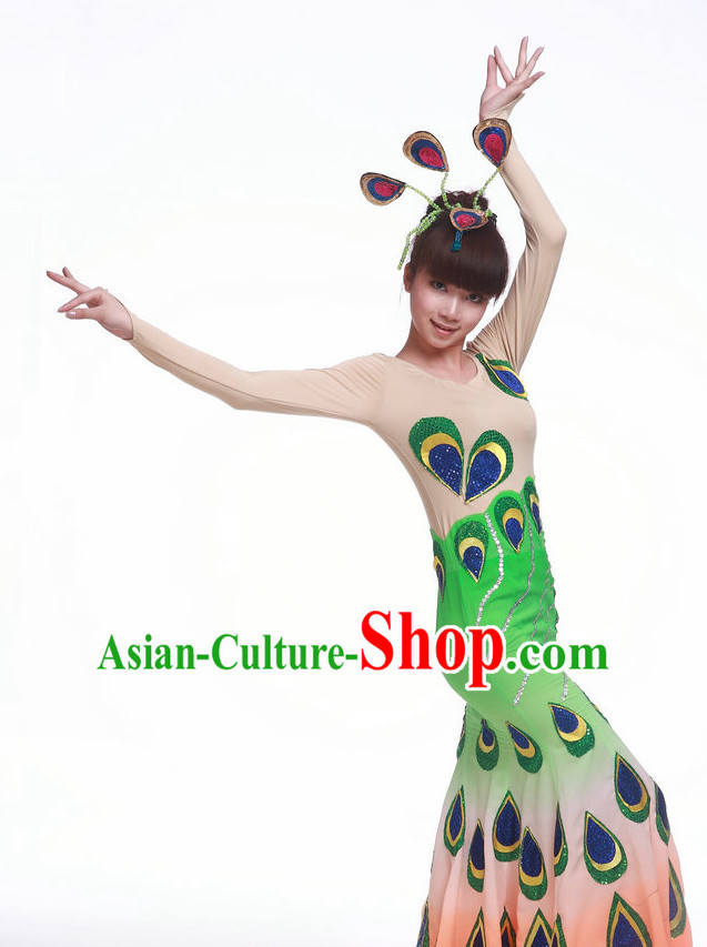 Chinese Classic Peacock Dancing Costume Complete Set for Women