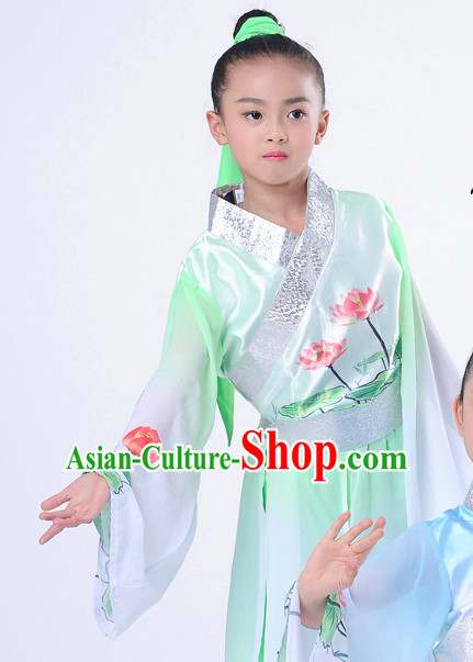 Chinese Classic Lotus Dancing Costumes Complete Set for Kids