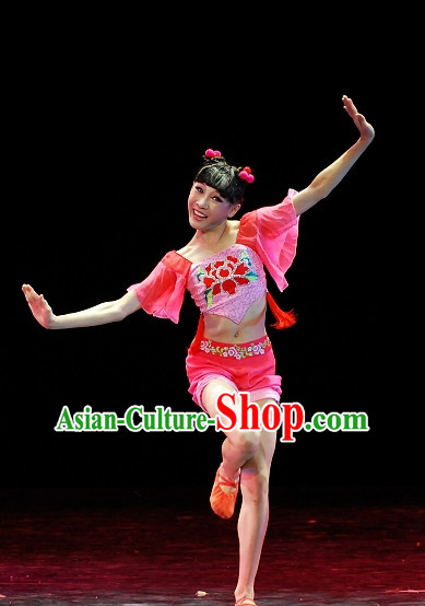 Chinese Team Folk Han Dance Costume Complete Set for Girls