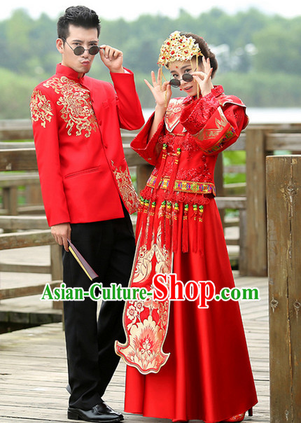 Romantci Chinese Style Wedding Dress Complete Set for Women and Men