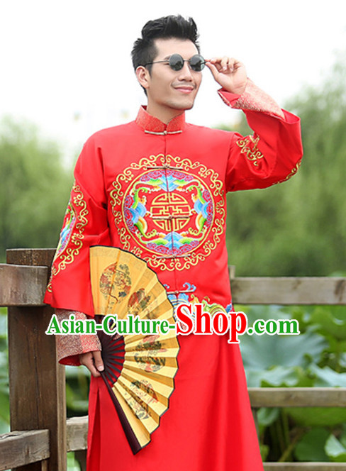 Top Chinese Minguo Mandarin Bridegroom Wedding Clothes Complete Set