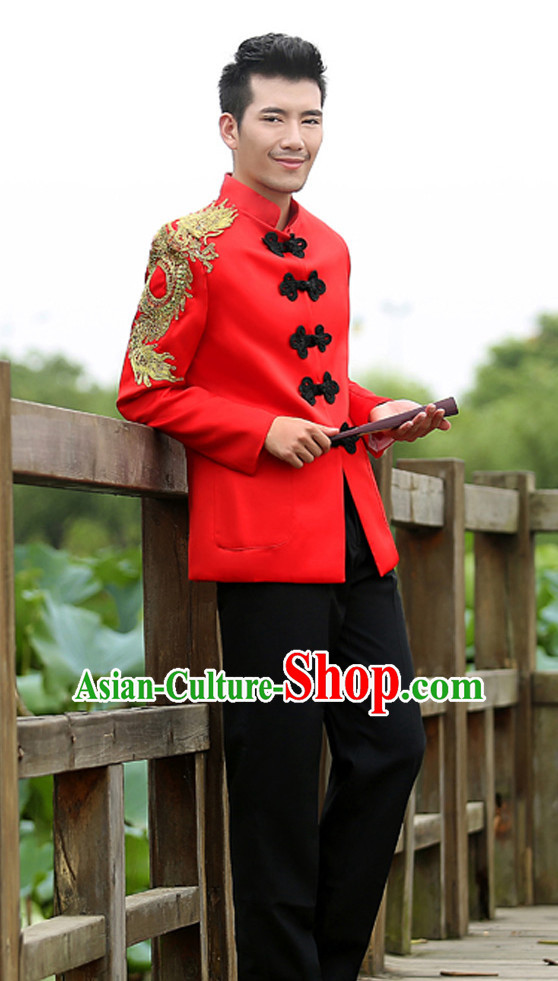 Top Chinese Mandarin Bridegroom Dragon Wedding Clothes Complete Set