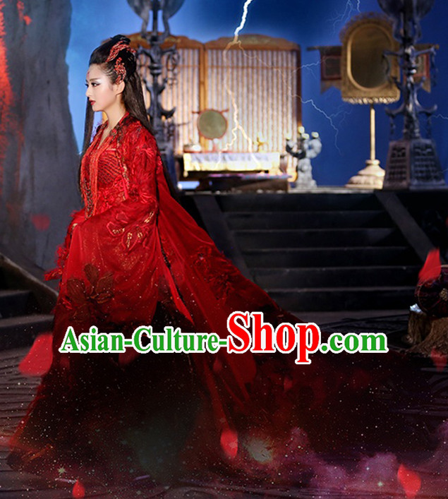 Hua Qian Gu Yao Shen Red  TV Drama Costumes and Hair Accessories Complete Set