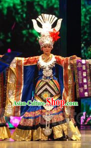 Chinese Miao Ethnic Princess Attire Clothing and Accessories and Hat Complete Set