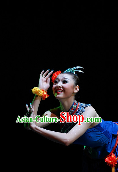 Chinese Ethnic Tribe Dancer Clothes and Head Wear Complete Set