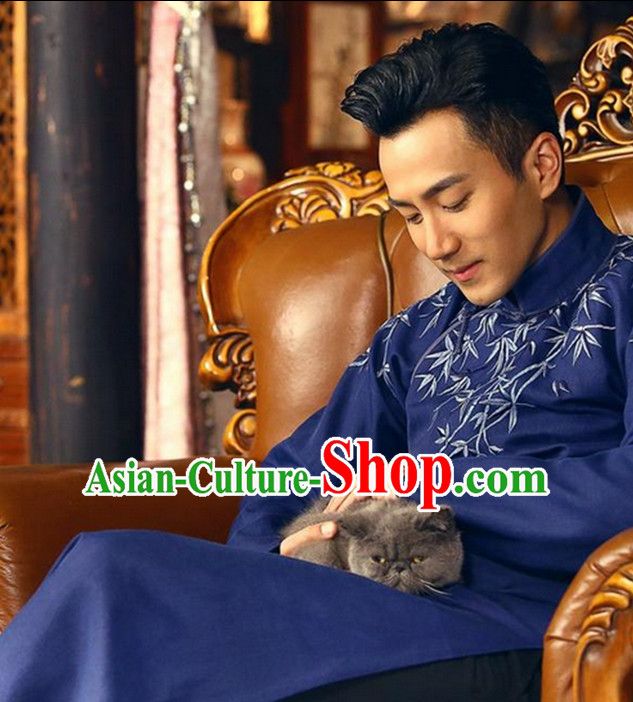 Bamboo Embroidery Mandarin Long Robe for Men