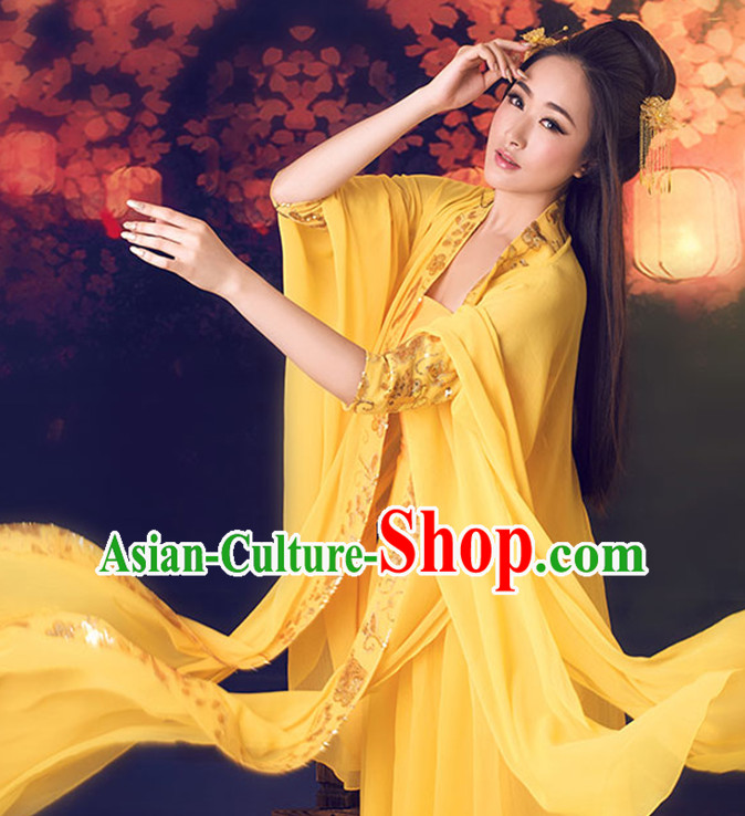 Yellow Color Ancient Chinese Tang Dynasty Hanfu Clothes for Women