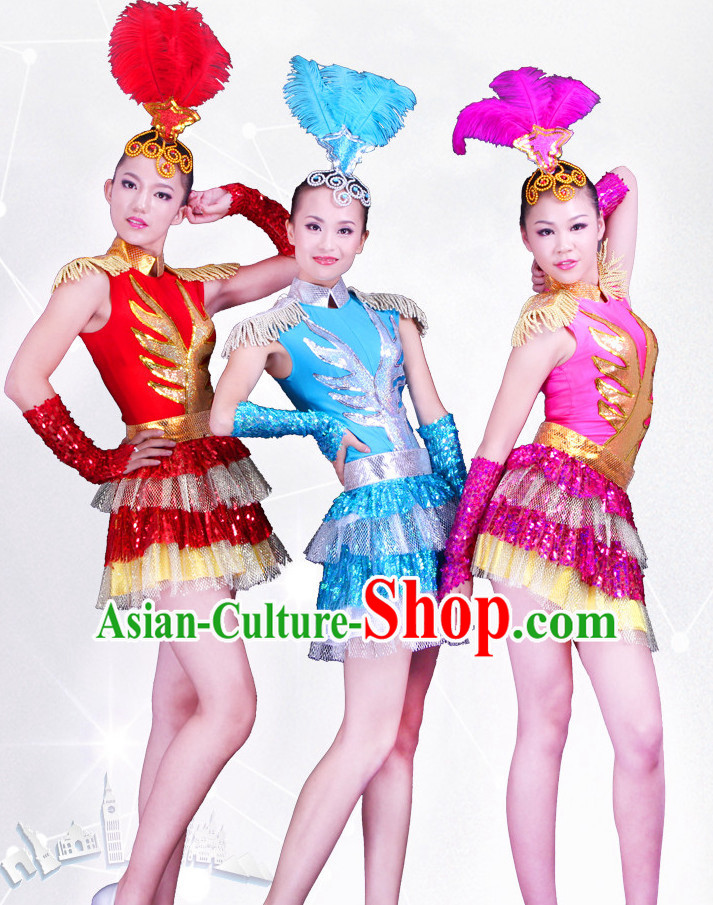 Happy Chinese Spring Festival Dance Costumes and Headwear Complete Set for Women