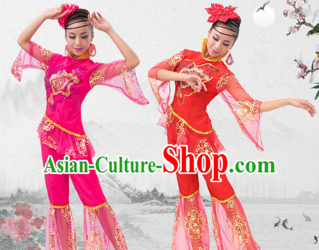 Happy Chinese Spring Festival Dance Costumes and Headwear Complete Set for Women