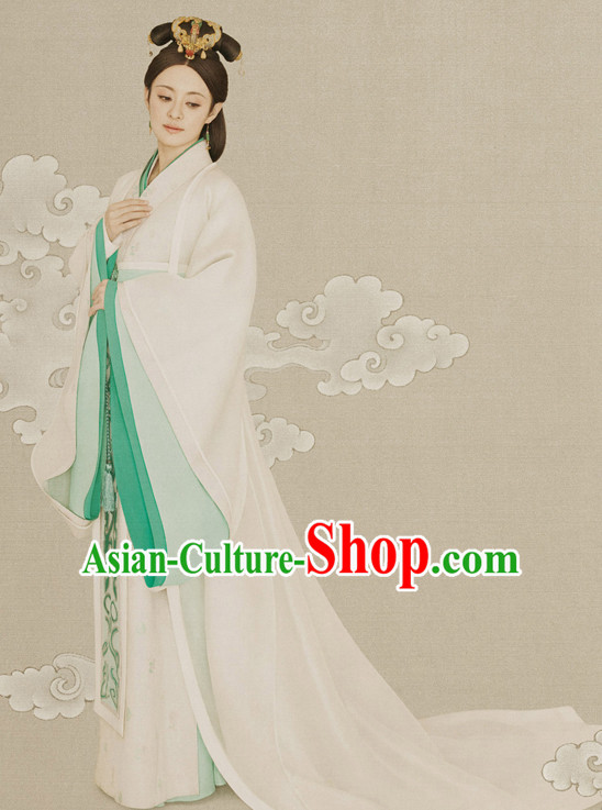 Ancient Chinese Qin Dynasty Costumes and Hair Jewelry Complete Set for Women