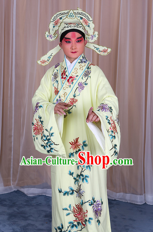 Ancient Chinese Beijing Opera Costumes Peking Opera Husband Young Scholar Costume and Hat Complete Set for Men Boys Adults Kids