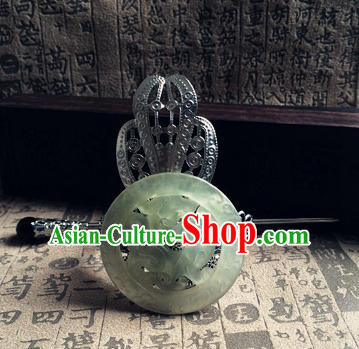 Silver Ancient Chinese Poet  Handmade Jade Headwear Head Pieces for Men