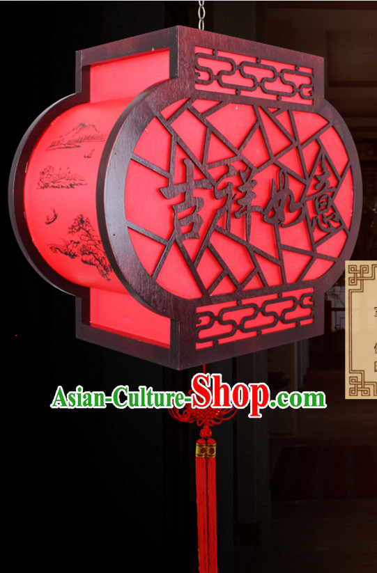 Red Chinese New Year Ancient Handmade Natural Wood Palace Lantern