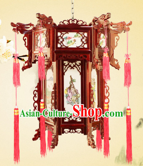 Chinese Antique Style Ancient Handmade Natural Wood Hanging Palace Lantern