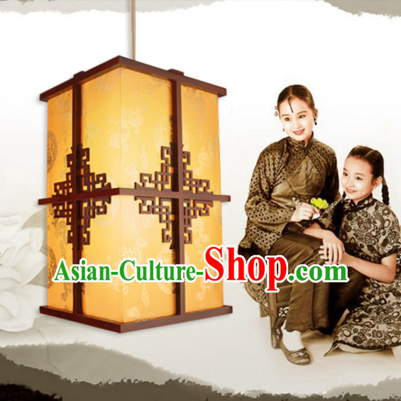 Chinese Handmade and Carved Natural Wood Hanging Lantern