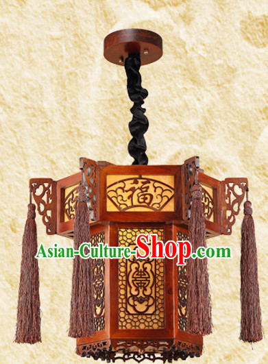 Chinese Ancient Handmade and Carved Natural Wood Hanging Lantern