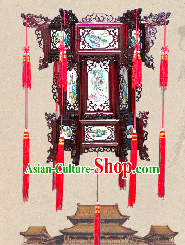 Chinese Ancient Handmade and Carved Natural Wood Hanging Lantern