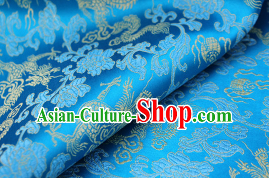 Chinese Traditional Blue Brocade Dragon Fabric