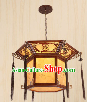 Chinese Classical Handmade and Carved Natural Wood Hanging Palace Lantern