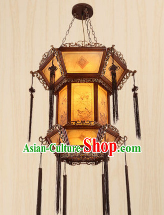 Chinese Classical Handmade and Carved Natural Wood Hanging Palace Lantern