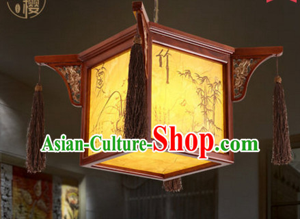 Chinese Classical Handmade and Carved Natural Wood Hanging Palace Lantern