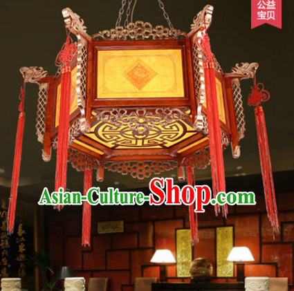 Chinese Classical Handmade and Carved Natural Wood Hanging Palace Lantern