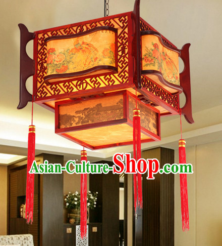 Chinese Classical Handmade and Carved Natural Wood Hanging Palace Lantern