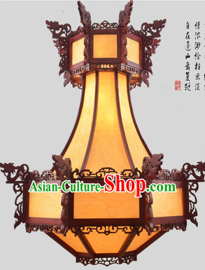 Chinese Classical Handmade and Carved Natural Wood Hanging Palace Lantern