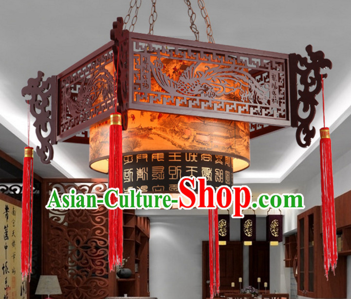 Chinese Classical Handmade and Carved Natural Wood Hanging Palace Lantern