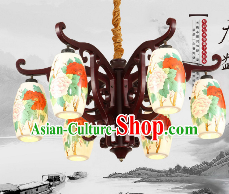 Chinese Classical Handmade and Carved Natural Wood Hanging Palace Lantern